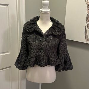 xxi gray & sequin faux fur cropped shrug jacket for formal wear Sz Sm petite